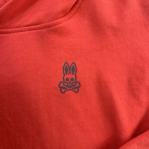 Psycho Bunny Comfy Lounge Hoodie SIZE S Red Soft Knit Pullover Relaxed Crop - Picture 3 of 8